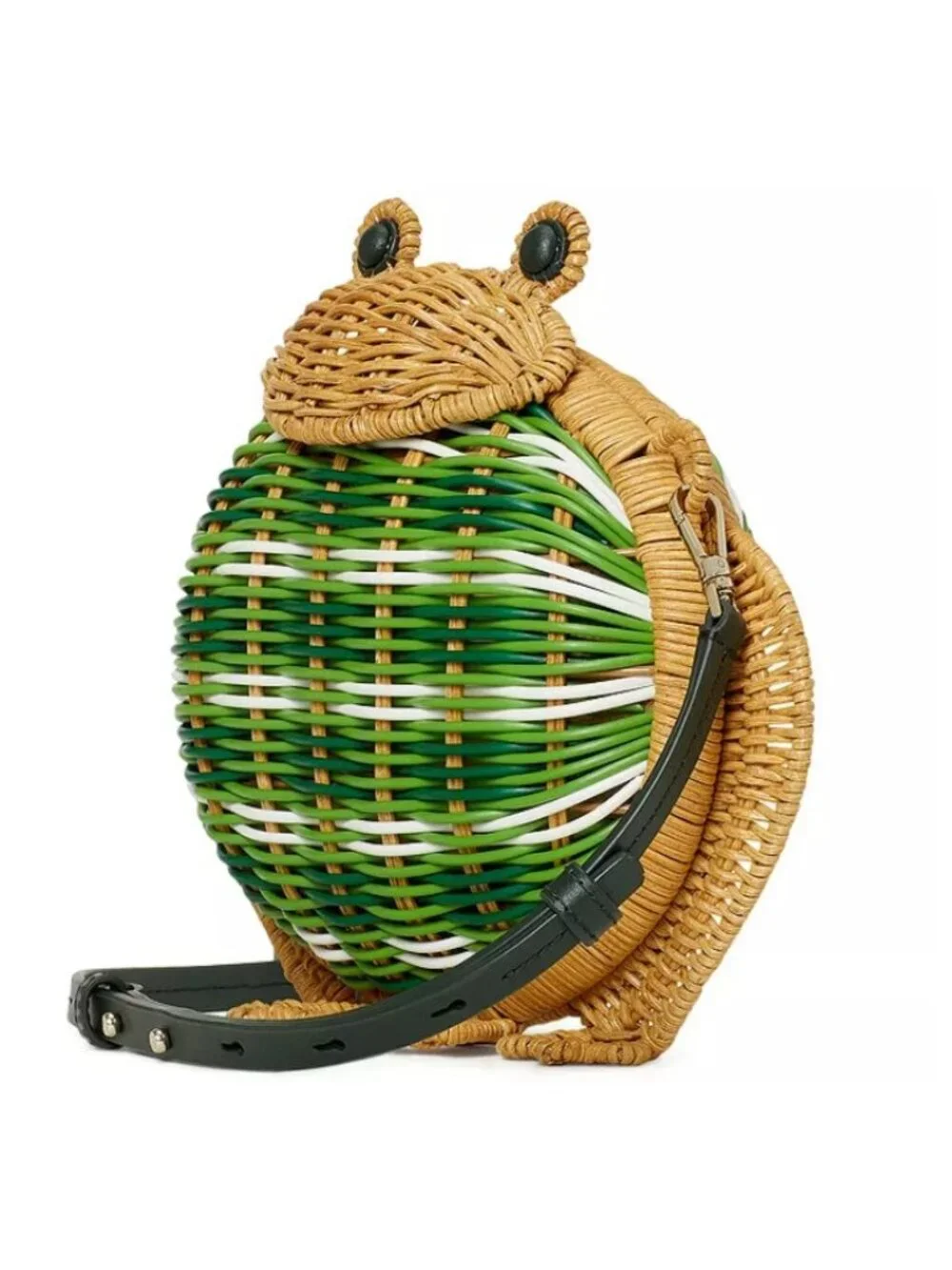 Kate Spade New York Green White Striped Hopkins Frog Wicker Bag NWT!